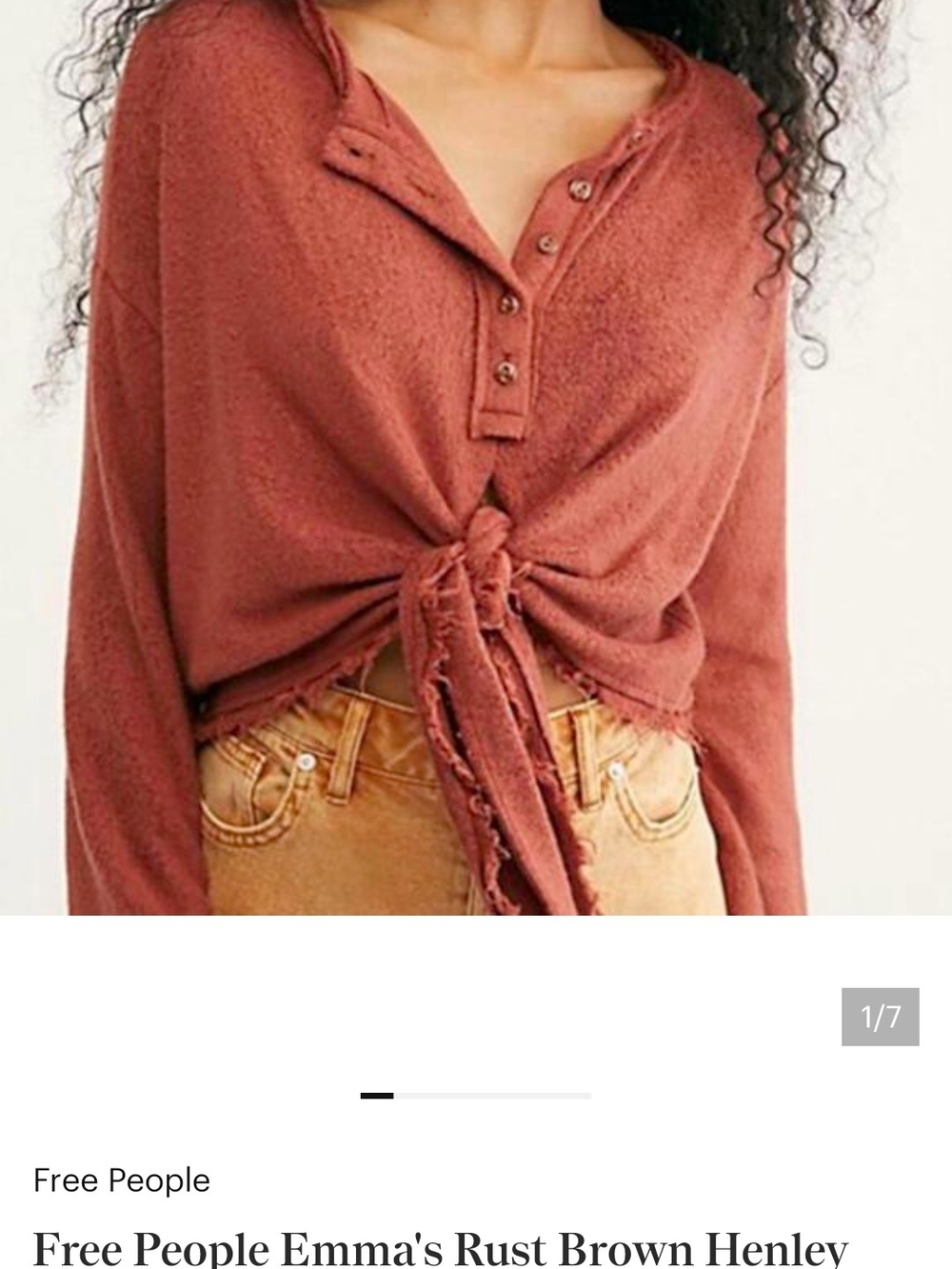 Free People Rust Tie-Front Henley Button Top
